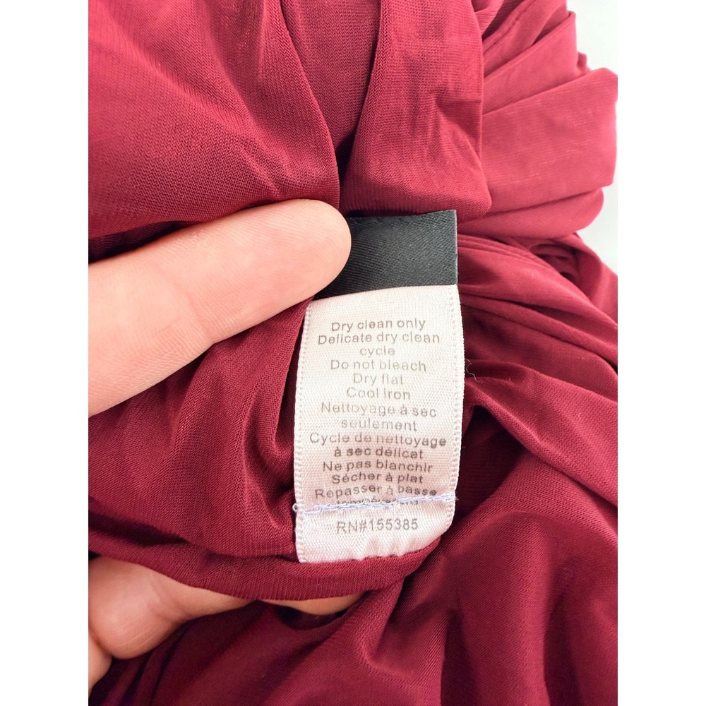 Ronny Kobo Ruched One Shoulder Long Sleeve Midi Dress Burgundy Size S - Picture 7 of 10